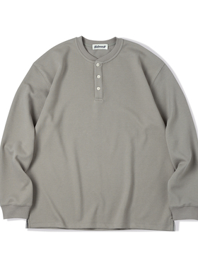 NATIVEWELL复古华夫格混纺亨利领长袖tee抗皱透气水洗不变形