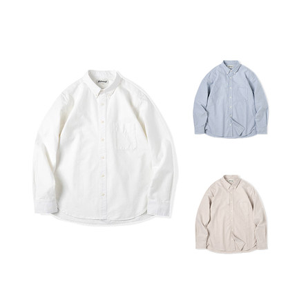 NWELL经典定番牛津纺button down长袖衬衫休闲通勤长绒棉