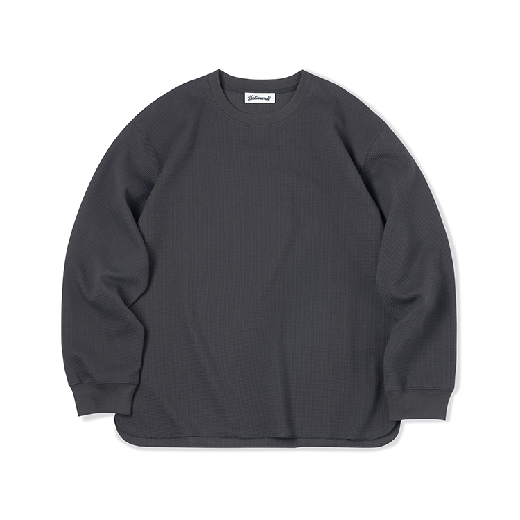 混纺华夫格长袖重磅宽松