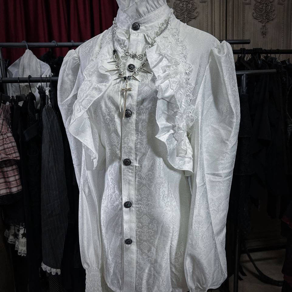Devil Fashion恶魔时尚哥特暗黑男装木耳边拼接立领衬衣SHT12402