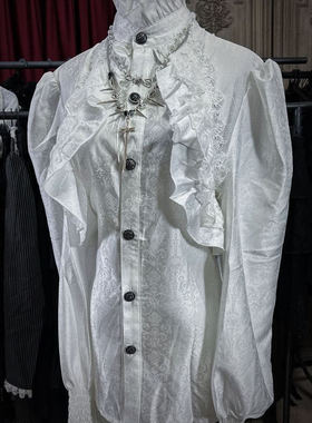 Devil Fashion恶魔时尚哥特暗黑男装木耳边拼接立领衬衣SHT12402