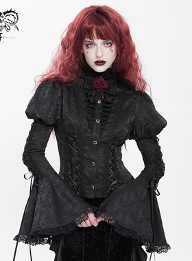 DevilFashion哥特风黑色暗纹收腰姬袖衬衫SHT14201