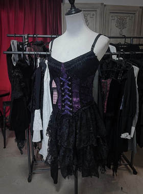DARK IN LOVE哥特女装暗黑性感黑紫色蕾丝吊带连衣裙DW769