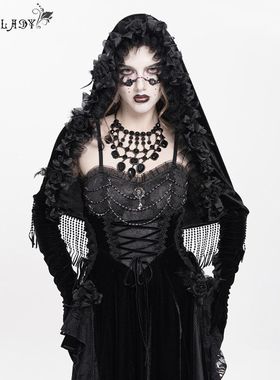 Devil Fashion恶魔时尚女装哥特黑色立体花朵披肩帽子头饰EAS031