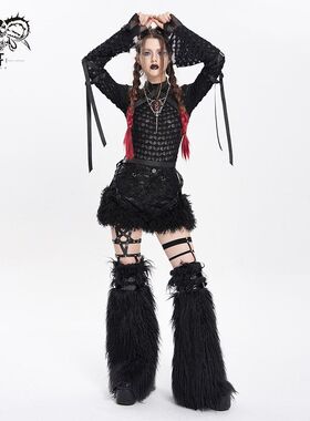 DevilFashion哥特风黑色绑带毛毛短裤PT282