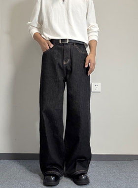 Mmel 春秋新款原色牛仔裤男美式宽松直筒A型阔腿裤宽松通勤裤子潮