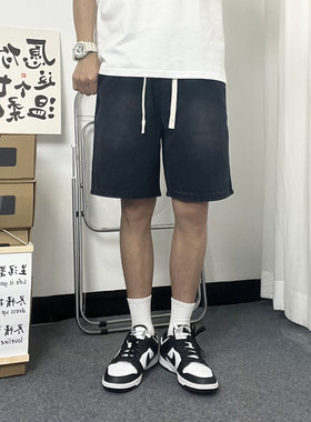 Mmel 美式复古水洗牛仔短裤男夏季潮牌宽松直筒百搭松紧腰五分裤
