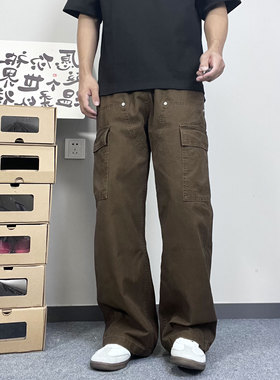 Mmel美式复古珠帆布工装裤男秋冬新款潮牌高街宽松百搭长裤休闲裤