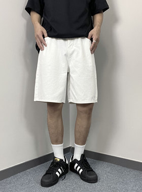 Mmel白色短裤男夏季薄款美式2025新款宽松直筒潮牌纯棉休闲五分裤