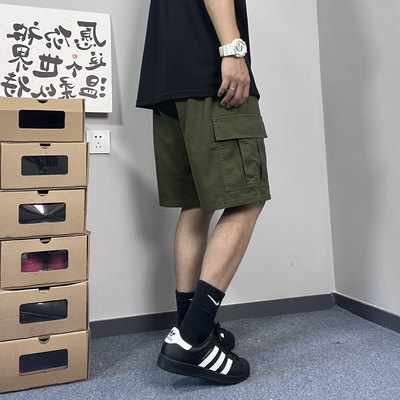 Mmel夏季工装短裤男新款日系复古宽松直筒潮流百搭纯棉休闲五分裤