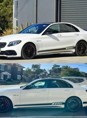 奔驰C63s AMG车贴拉花车身下裙贴 奔驰侧裙拉花款式个性车贴