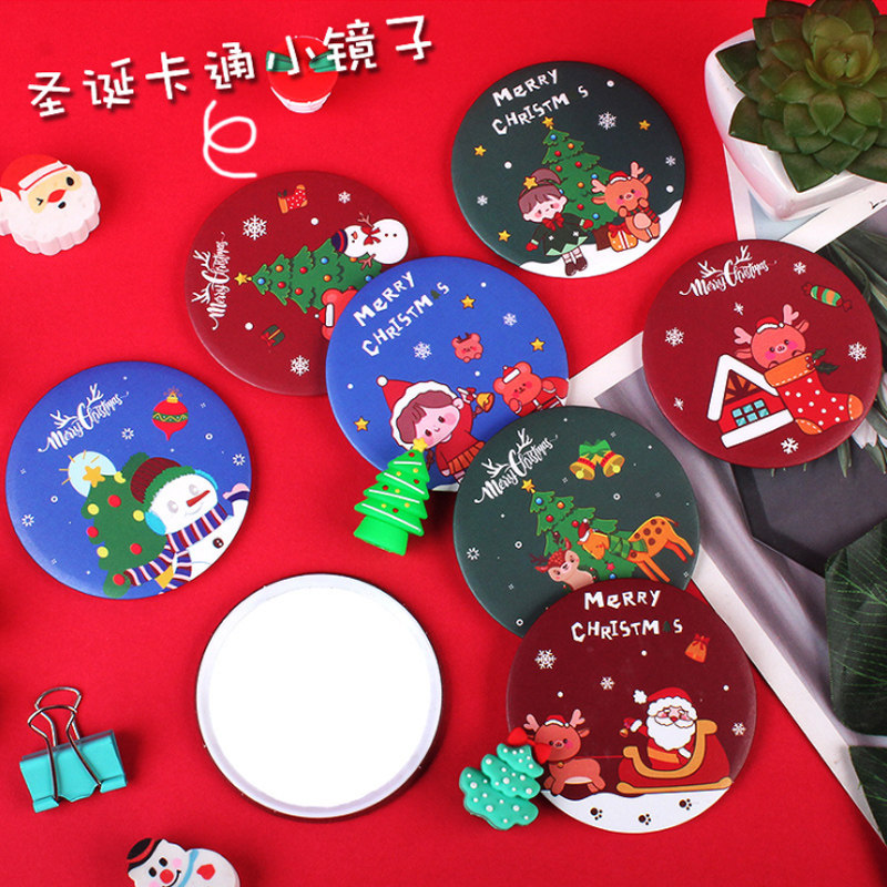 圣诞节小礼品卡通广告小镜子赠品幼儿园奖品便携口袋镜儿童小圆镜