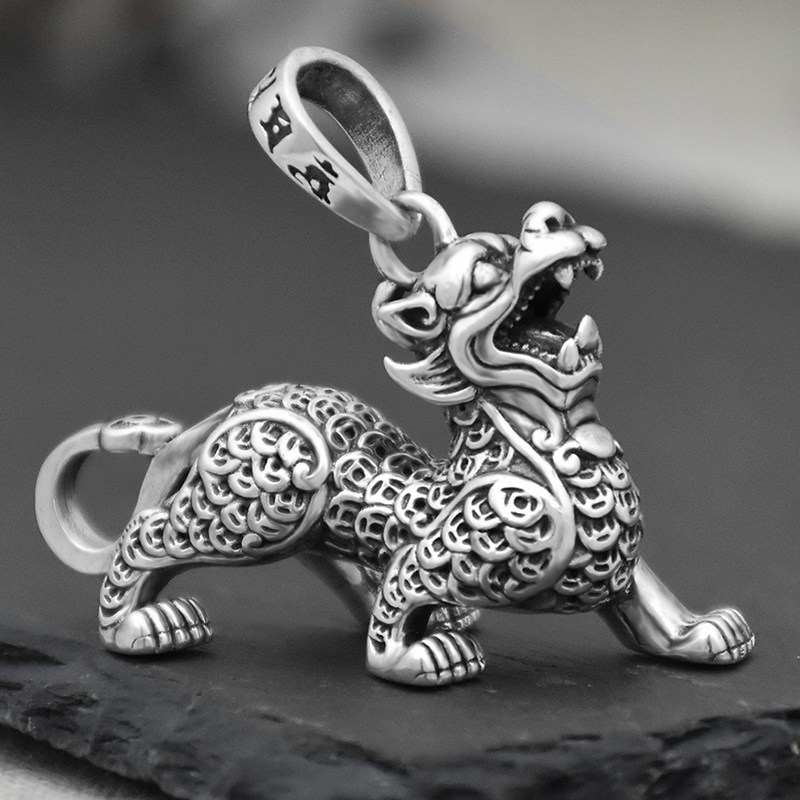 纯银貔貅实心挂件男女款汽车钥匙扣创意高档挂饰复古风招财保平安