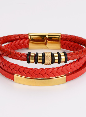 本命年转运珠红绳男士手链高级感痞帅轻奢马年编织皮绳送男友礼物