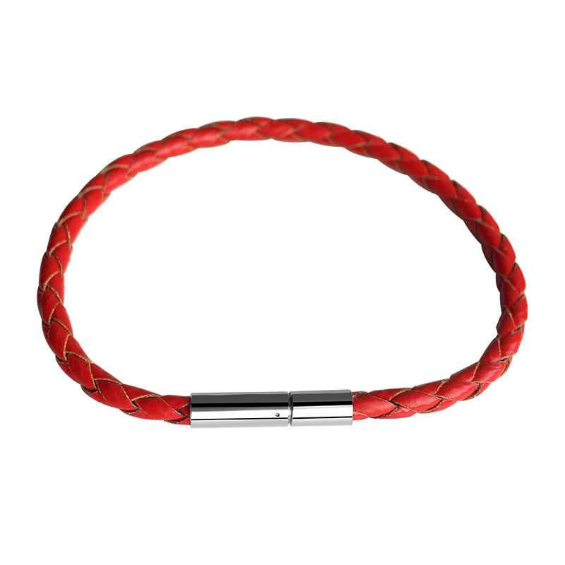 4mm皮绳手链DIY可穿3D硬金替换黄金转运珠真皮编织手绳黑红色绳