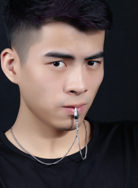 潮牌街头hiphop嘻哈炫酷个性银色缨枪造型项链钛钢男女长款毛衣链