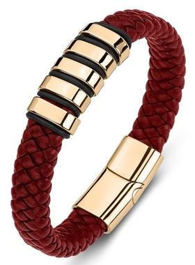 潮牌通用钛钢龙年转运手链红色