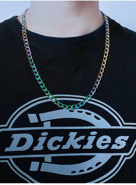 炫彩色淬火古巴链项链男潮男个性街头小众帅气嘻哈男士项链毛衣链