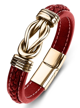 中国风同心结红色皮绳手链男士转运红绳马年本命年手绳保平安礼物