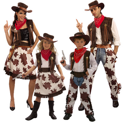 儿童节舞台亲子演出服装 万圣成人男女cosplay美国西部牛仔衣服