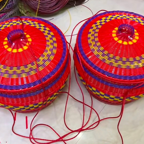 喜庆箩筐大号结婚嫁妆订婚满月进新房拜神筐簸箕编制品喜箩一对