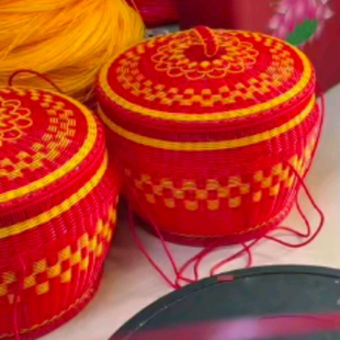 喜庆箩筐大号结婚嫁妆订婚满月进新房拜神筐簸箕编制品喜箩果盘