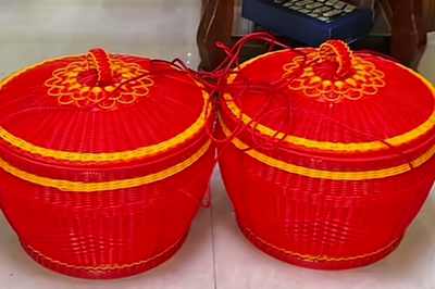 喜事箩筐加厚塑料加高篮子结婚订婚乔迁圆形手工编织一对箩筐簸箕