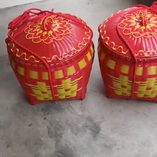 喜事结婚红箩筐藤条手工编织乔迁大号篮子拜神品喜办庆带盖新房红