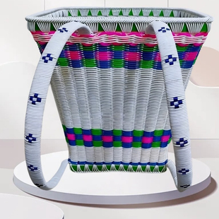 方形背篓塑料农村家用买菜双肩带编织贵州农用双肩带民族风大中号