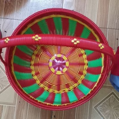 塑料编织手工篮子家用圆形手提篮购物篮买菜篮鸡蛋筐采摘篮收纳筐