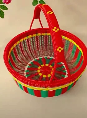 纯手工编织篮子花篮手提藤篮买菜篮塑料大号藤条购物收纳鸡蛋吊
