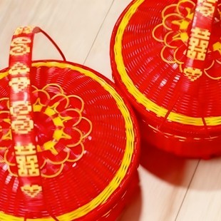 喜庆箩筐篮子大号结婚嫁妆订婚满月进新房拜神筐簸箕编制喜箩果盘