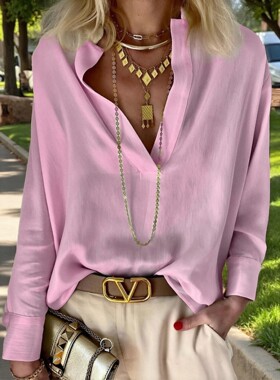 FD889 New Solid color long sleeve casual shirt blouse tops