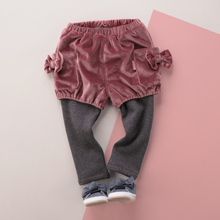 松紧腰宽松 子女童秋冬假两件韩国绒平口打底长裤 3折专柜款 拉比裤