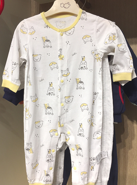 拉比婴儿长袖全开连体衣男女卡通纯棉春秋内衣2件装LUBA101609