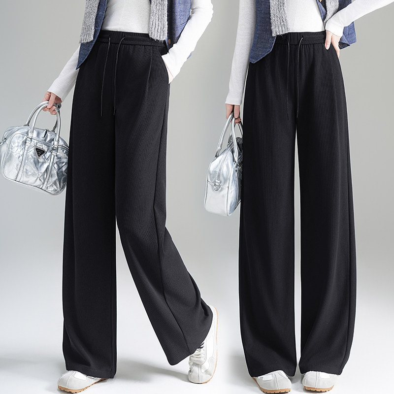 新春羊毛蚕丝条纹窄版直筒裤 拼色抽绳 柔软亲肤 时尚休闲 B861