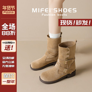 真皮~美拉德翻折两穿马丁靴女2025新款复古西部牛仔短靴大码女靴