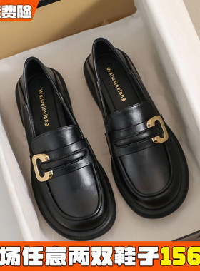 黑色小皮鞋女秋冬2026新款加绒单鞋百搭乐福鞋英伦大码女鞋41到43