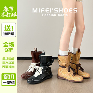 真皮~内增高复古拳击靴女2025秋冬新款美拉德马丁靴厚底中筒短靴