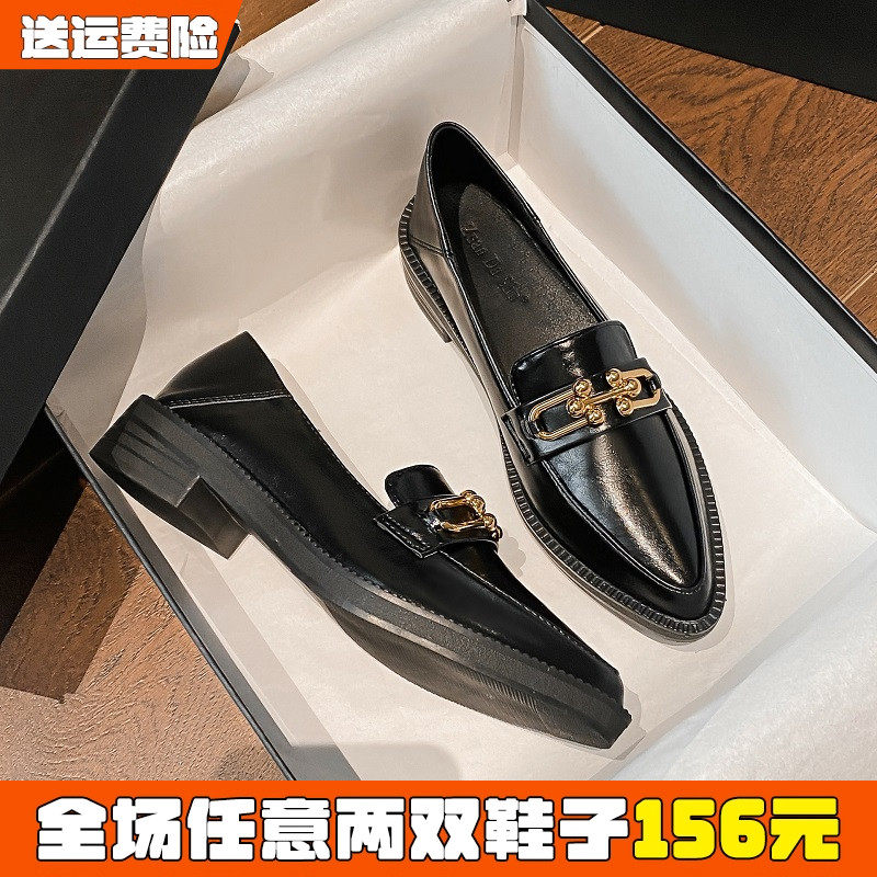 英伦小皮鞋女复古学院风厚底单鞋尖头乐福鞋显脚小大码女鞋41一43,女鞋,深口单鞋,淘宝优惠券,粉丝福利购,淘宝优惠卷