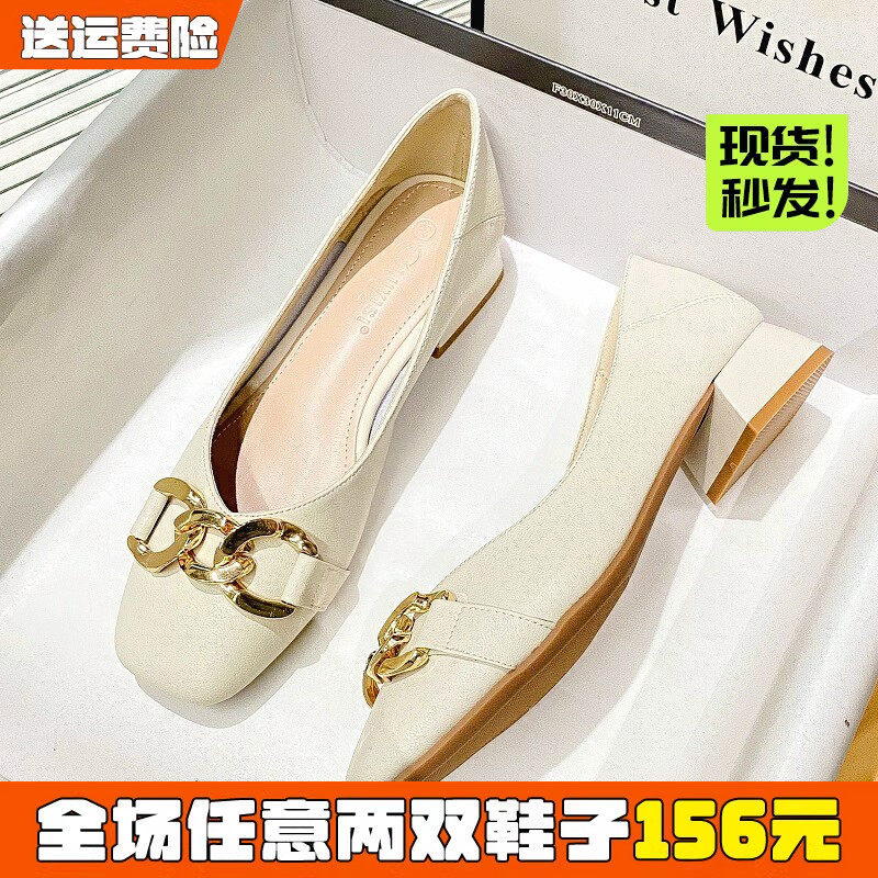 免费试穿~现货！真皮奶奶鞋粗跟图片