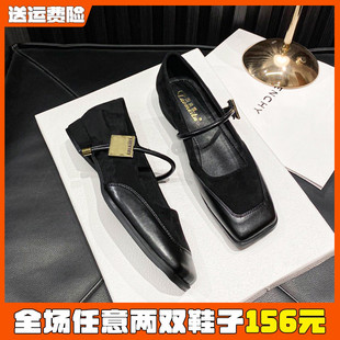 大码 低跟浅口法式 方头单鞋 41到43 女鞋 2025夏季 黑色玛丽珍女鞋 新款