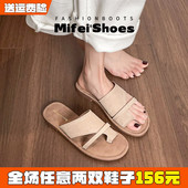 软底夹脚拖鞋 41到43 女鞋 女夏外穿平底配裙子法式 复古沙滩凉拖大码