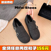 灰色毛呢勃肯鞋 大码 女秋冬2025新款 米霏 全包加绒毛毛鞋 棉鞋 女鞋