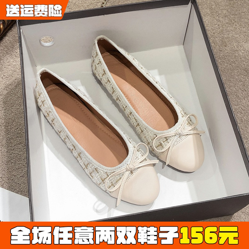 小香风单鞋秋季新款脚宽胖豆豆鞋