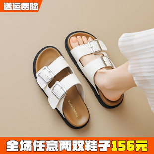 厚底博肯凉拖鞋女夏外穿时尚绝美一字带勃肯半拖鞋大码女鞋41到43