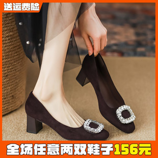 大码 粗跟高跟鞋 配裙子晚晚鞋 41到43 女鞋 水钻单鞋 法式 女夏2025新款