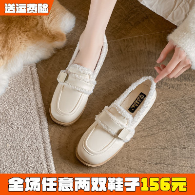 现货秒发加绒豆豆鞋女