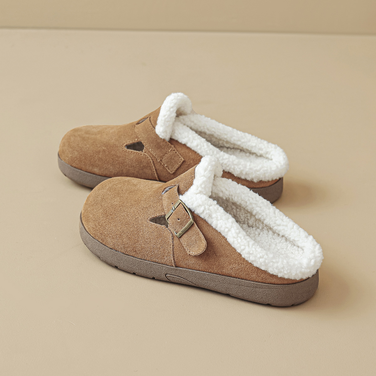 真皮毛毛勃肯鞋女秋冬