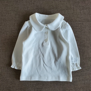 90-170男女童学生衬衫校服白色T恤娃娃领纯棉春秋季宝宝t恤长袖